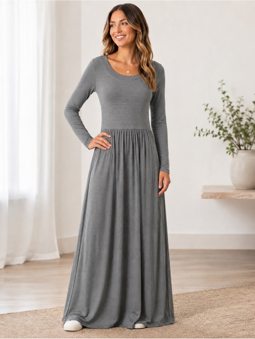 Sunday in Brooklyn Anthropologie Medium Black White Micro Stripe Maxi Dress NWT